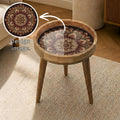 Boho Mandala Mango Wood Side Table | Vintage Rose Printed Round Accent Furniture