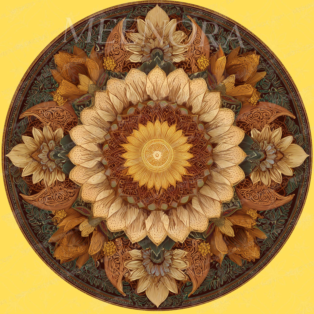 Sunflower Mandala Mango Wood Side Table | Rustic Boho Round Floral Accent Furniture