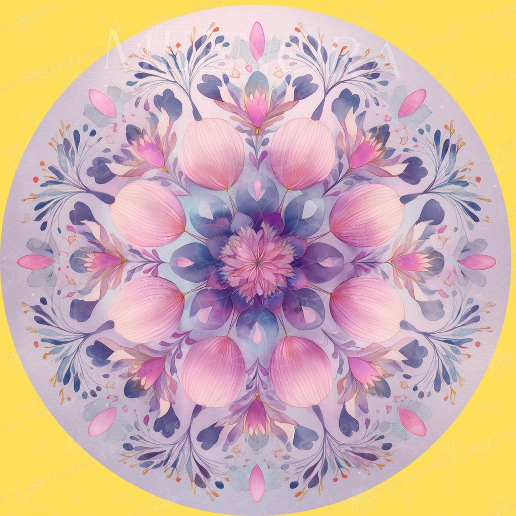 Pastel Floral Mandala Mango Wood Side Table | Boho Round Accent Furniture