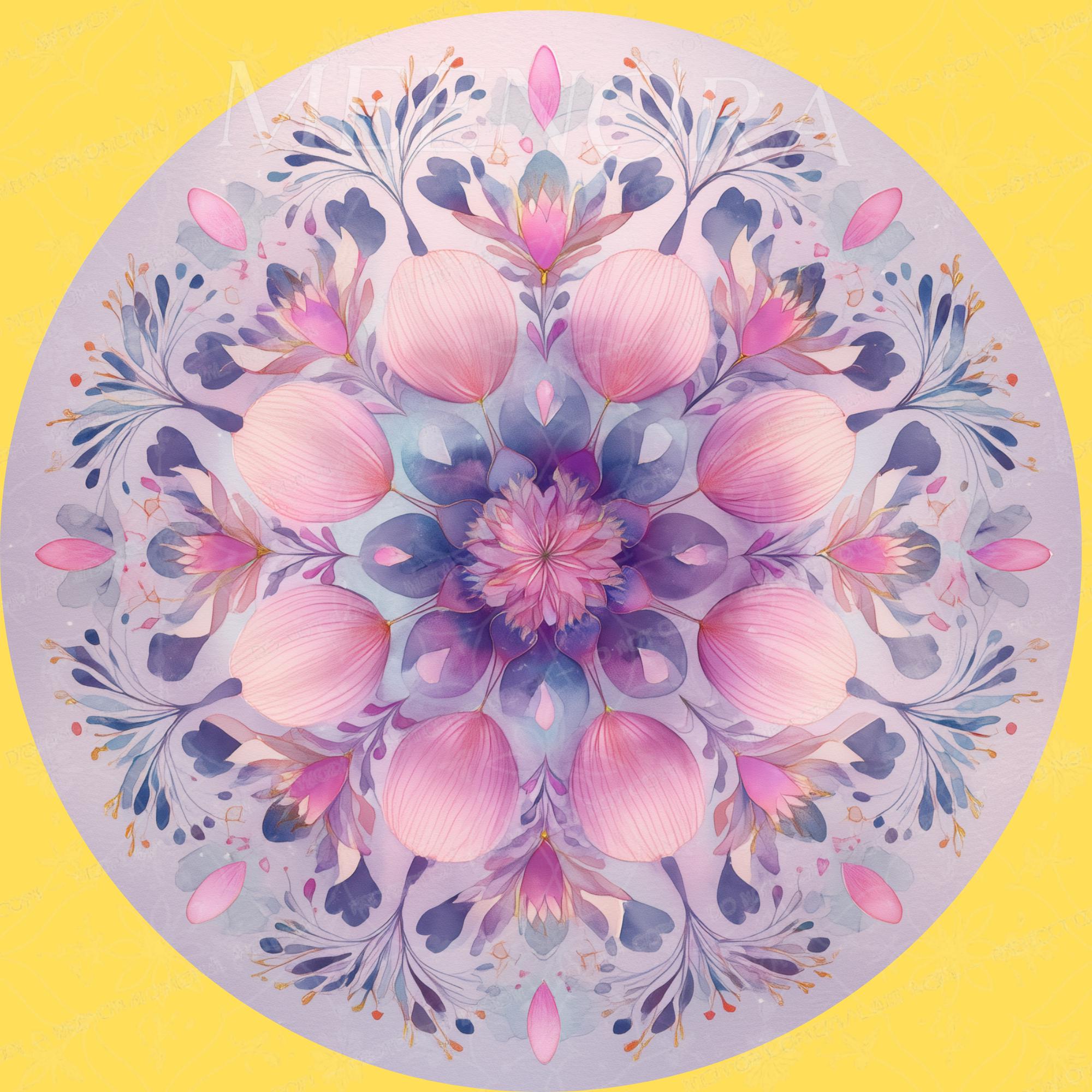 Pastel Floral Mandala Mango Wood Side Table | Boho Round Accent Furniture