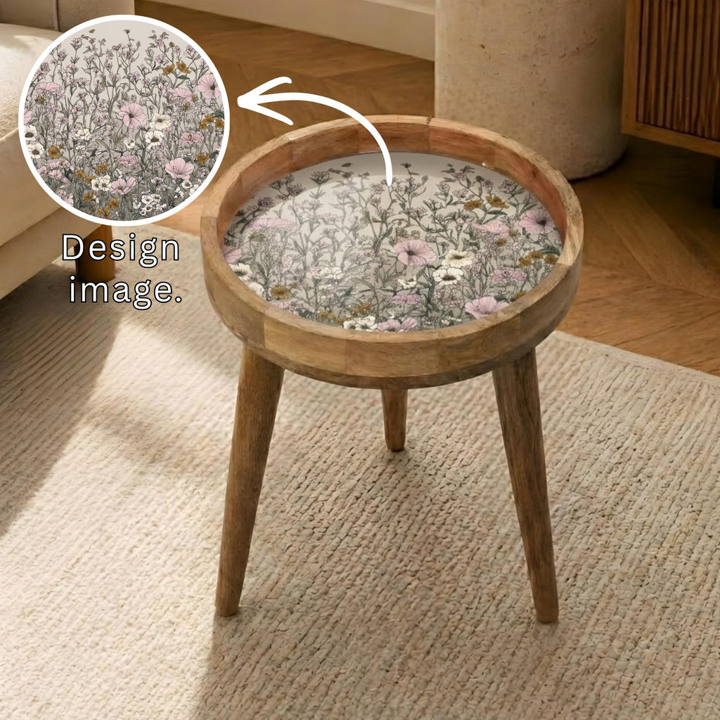 Wildflower Mango Wood Side Table | Botanical Floral Accent Furniture