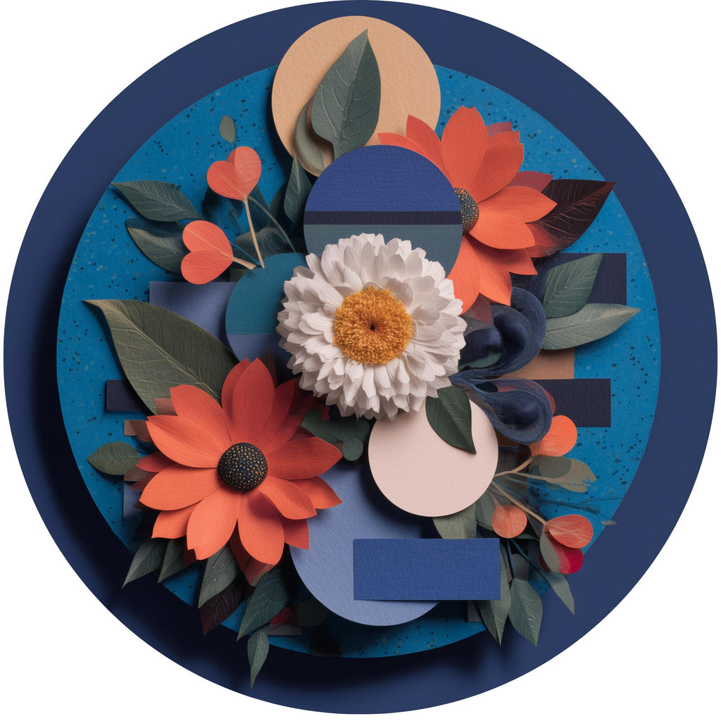 Abstract Floral Mango Wood Side Table | Blue Modern Boho Accent Furniture