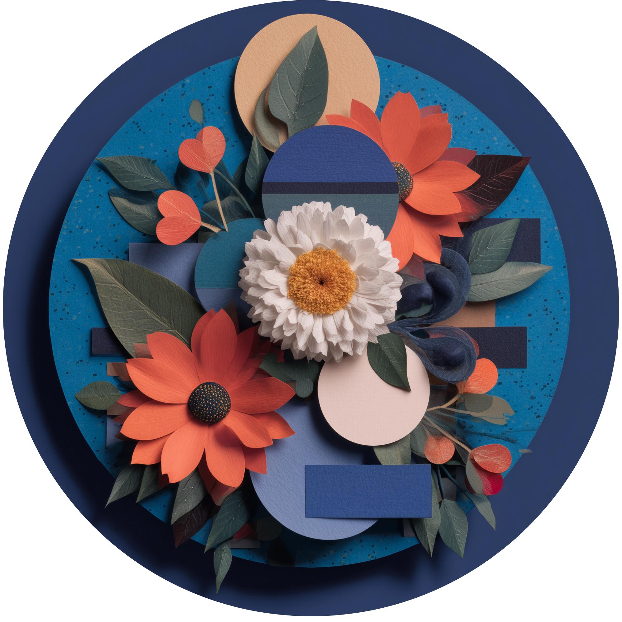 Abstract Floral Mango Wood Side Table | Blue Modern Boho Accent Furniture