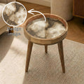 Abstract Marble Mango Wood Side Table | Neutral Swirl Accent Furniture