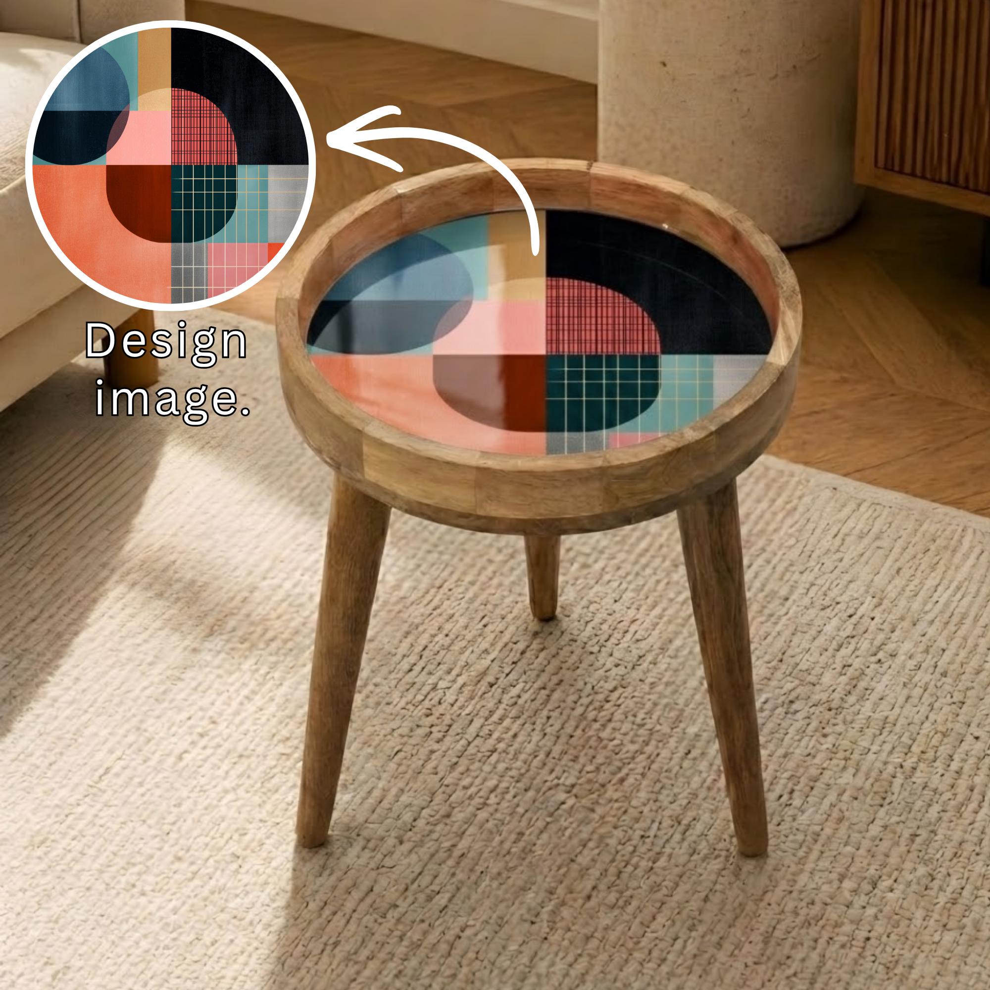 Geometric Mango Wood Side Table | Abstract Color Block Accent Furniture