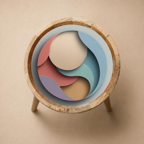 Abstract Printed Mango Wood Side Table | Pastel Geometric Boho Accent Furniture