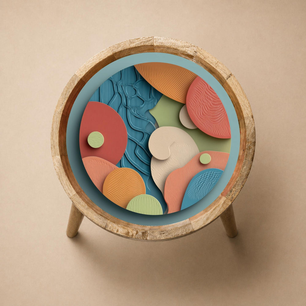 Abstract Mango Wood Side Table | Geometric Boho Accent Furniture