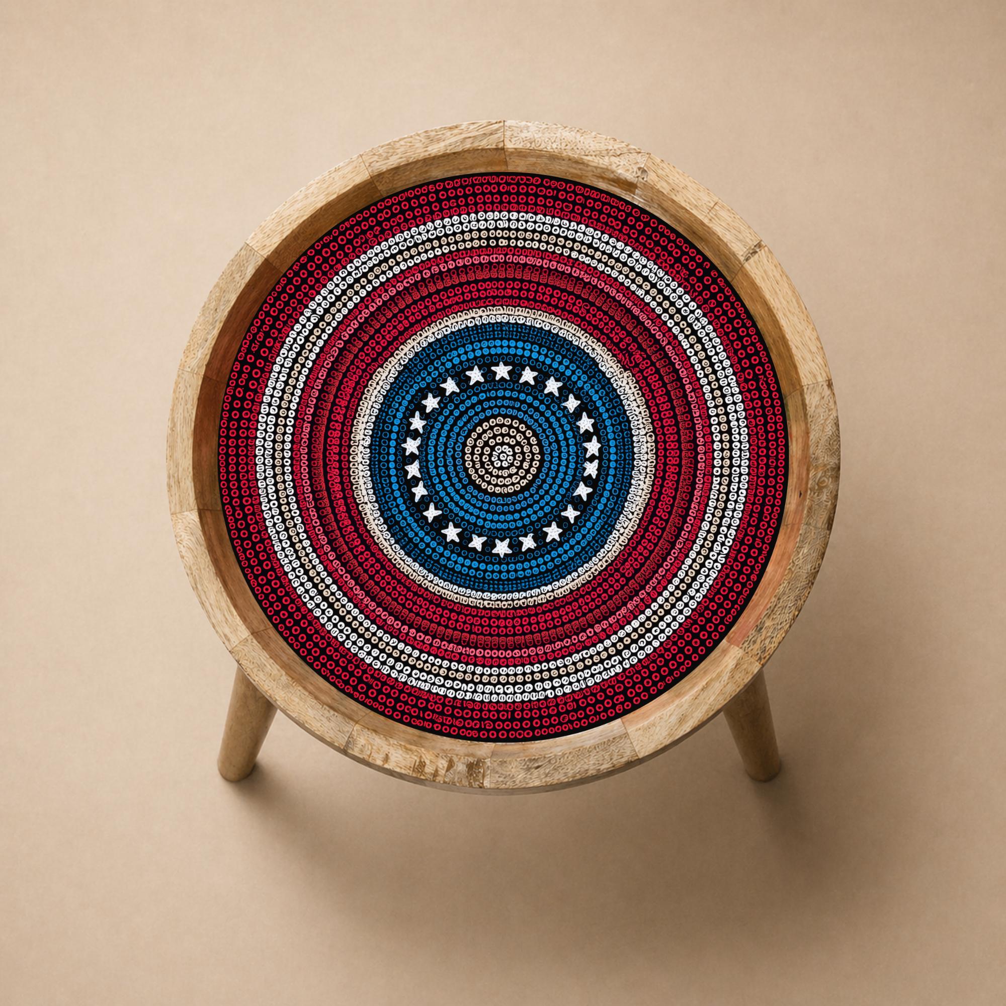 Patriotic Mandala Mango Wood Side Table | Boho American Accent Furniture