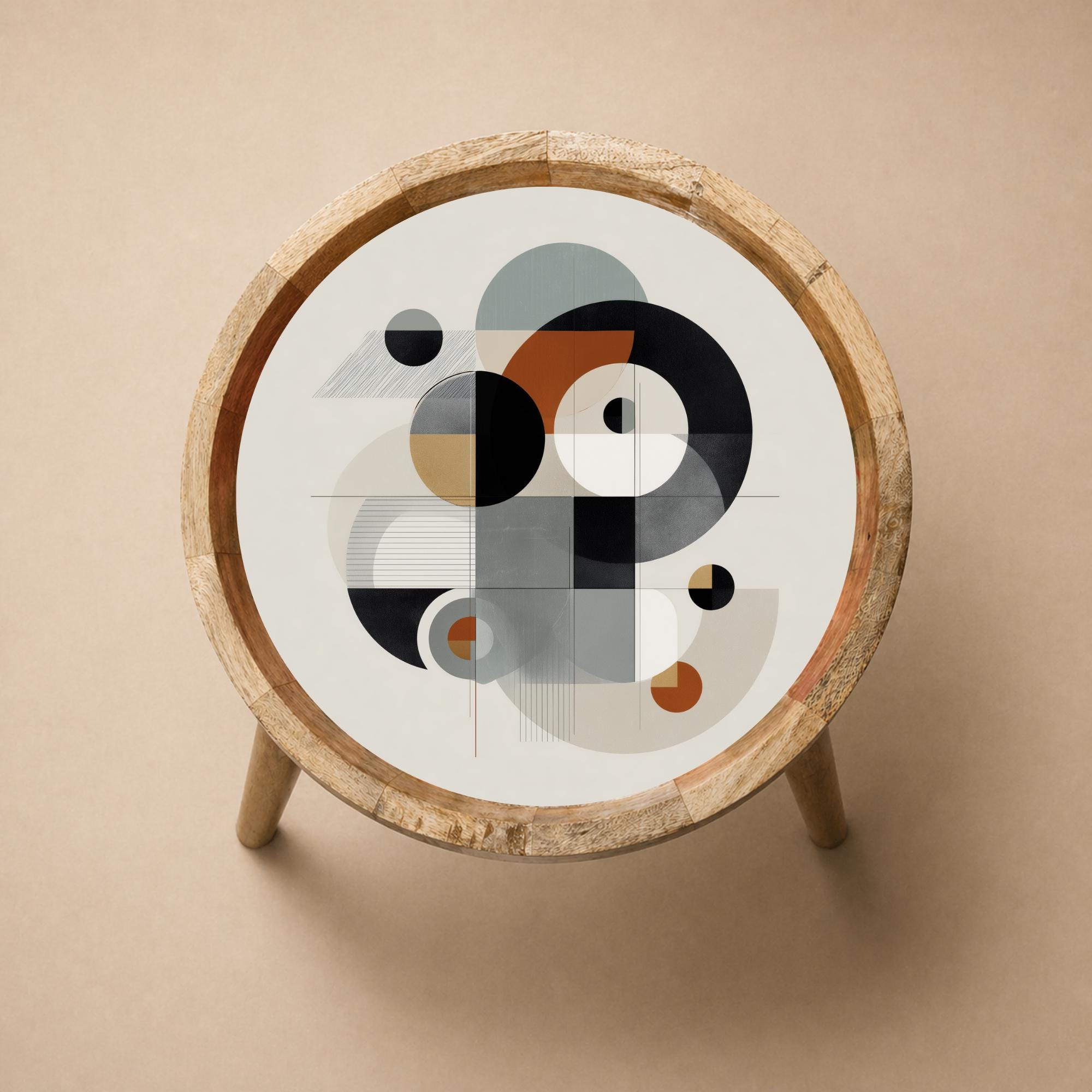 Abstract Geometric Mango Wood Side Table | Mid Century Modern Accent Furniture