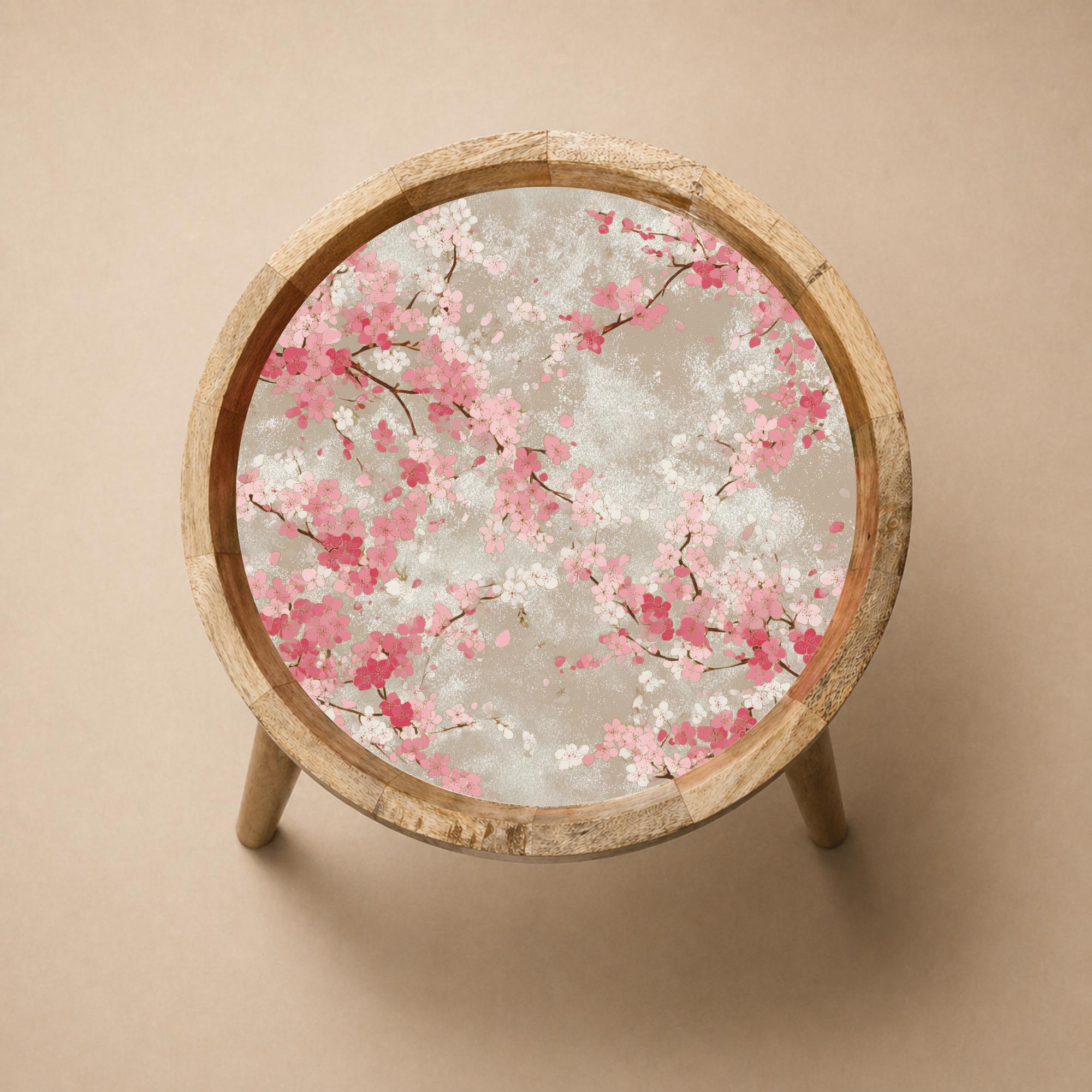 Handmade Cherry Blossom Mango Wood Side Table | Japanese Boho Accent Furniture