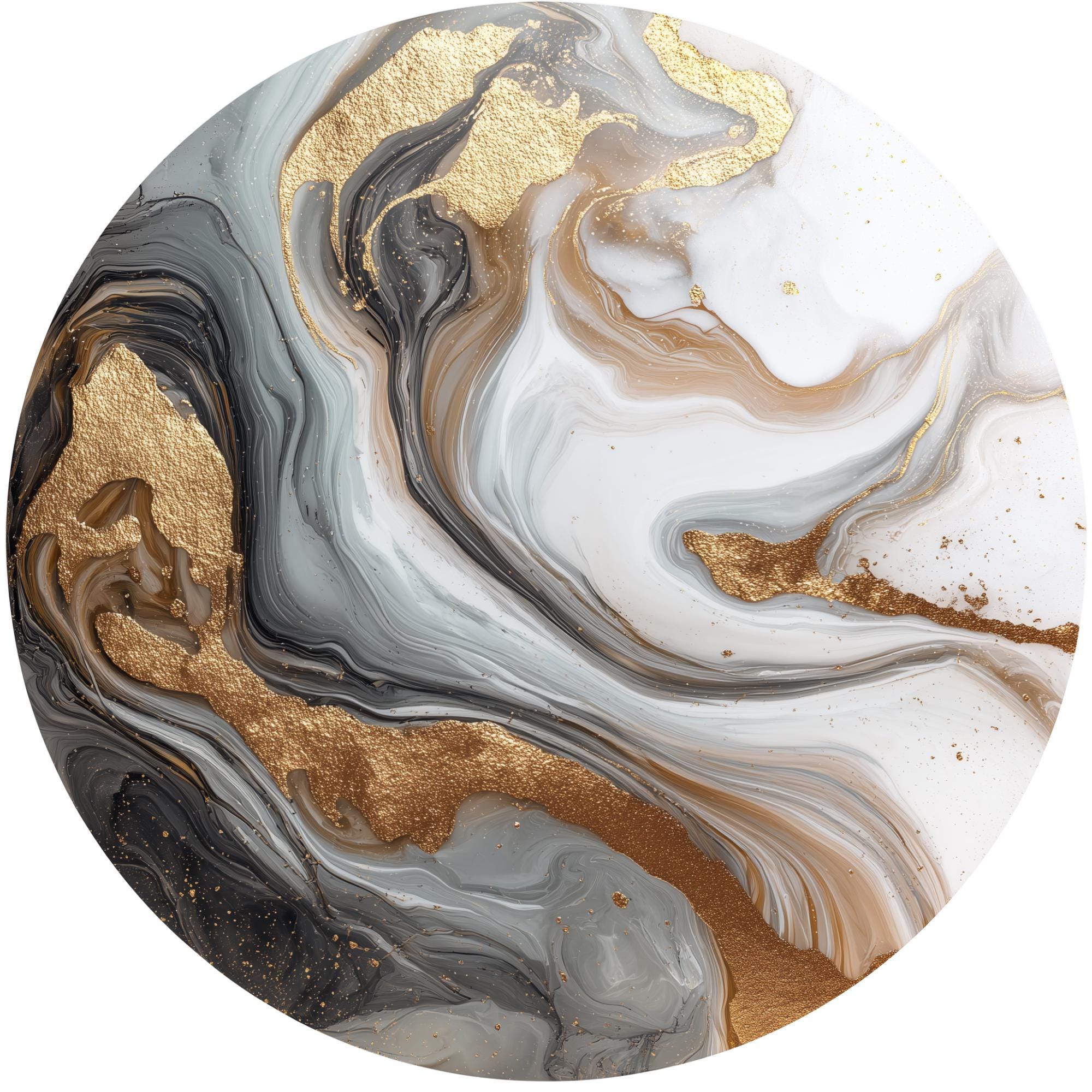 Marble Print Mango Wood Side Table | Abstract Gold Swirl Accent Furniture