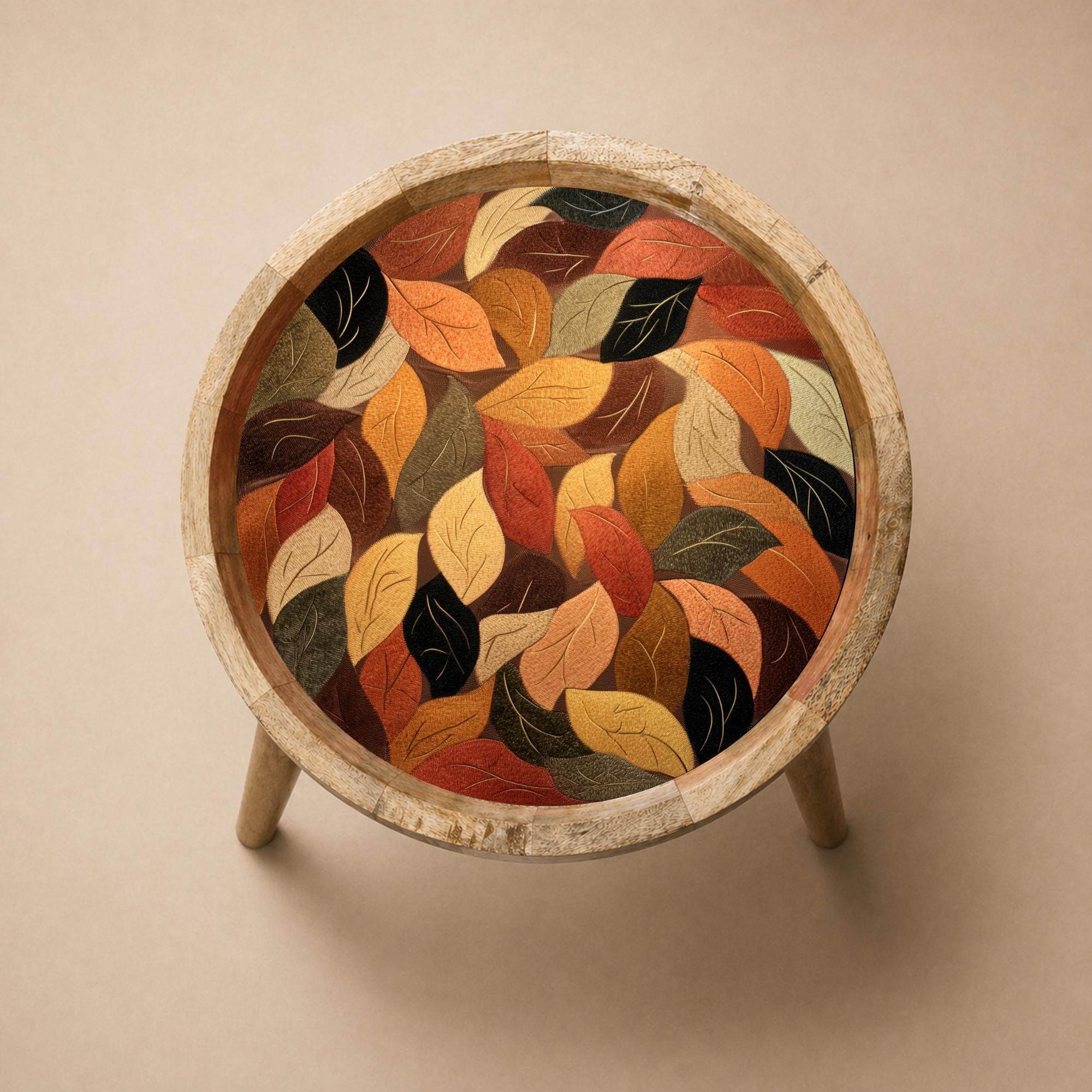 Autumn Leaf Mango Wood Side Table | Rustic Boho Accent Furniture Handmade Decor
