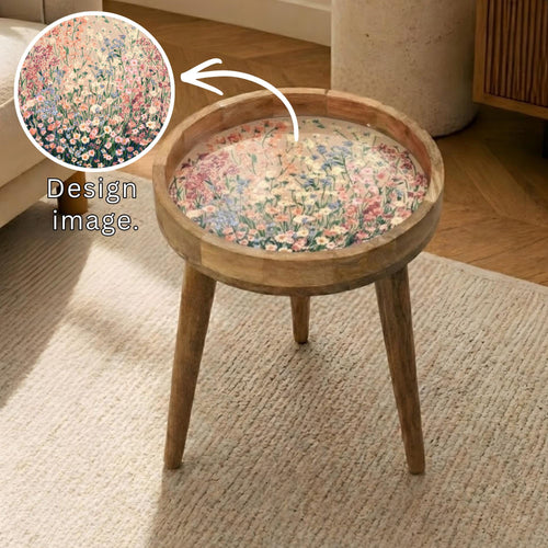 Floral Meadow Mango Wood Side Table | Handcrafted Cottagecore Accent Furniture