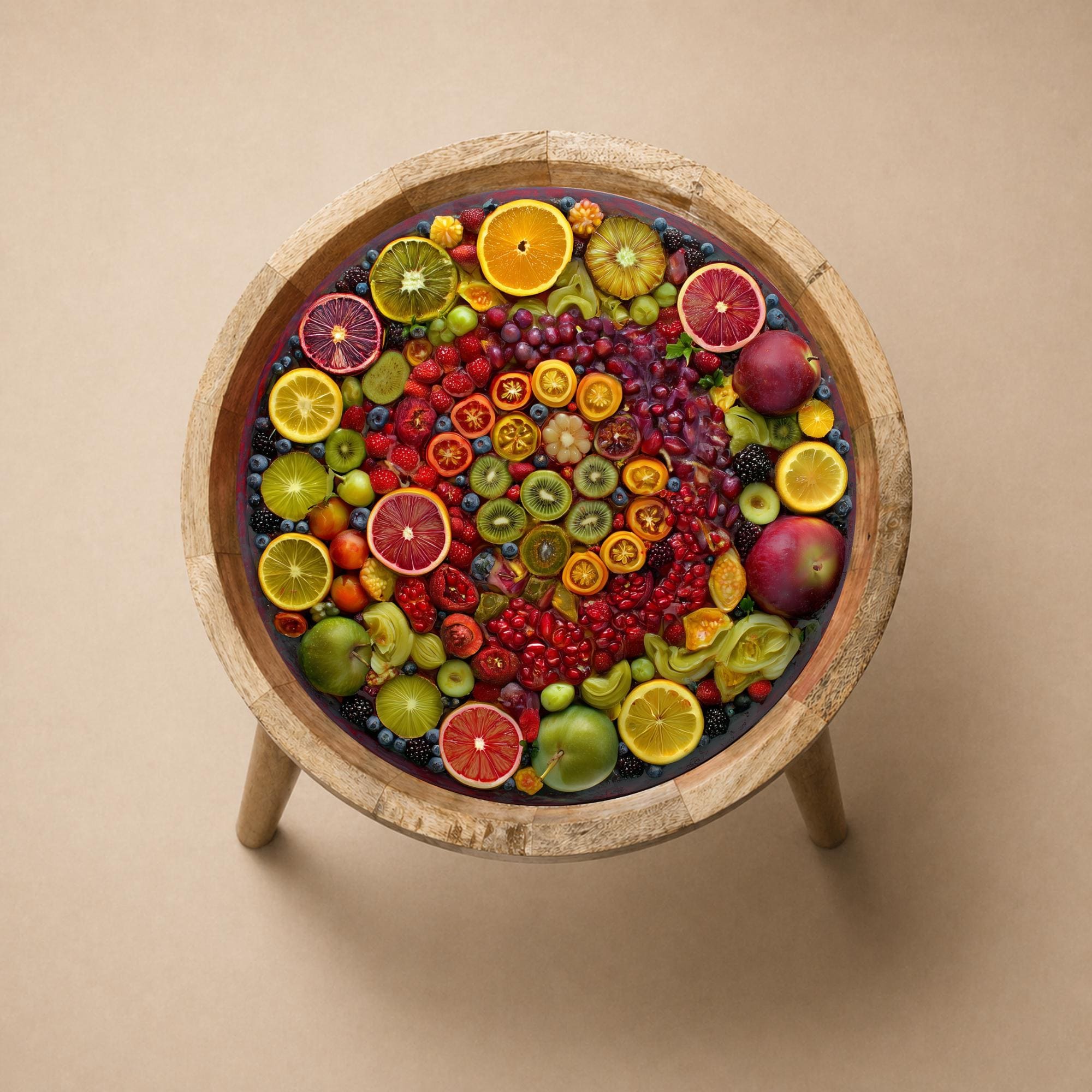 Handmade Mango Wood Side Table | Vibrant Fruit Print Accent Furniture