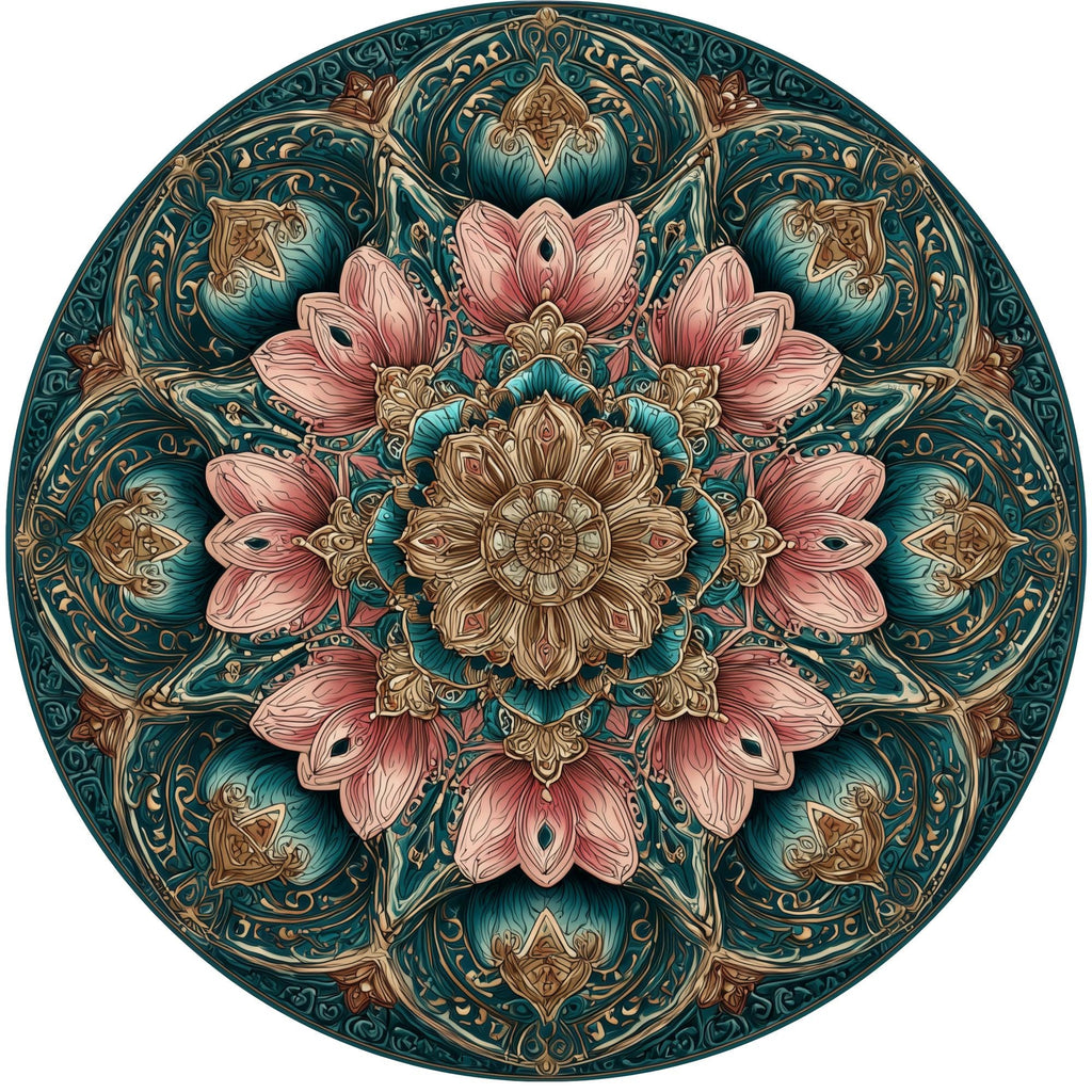 Floral Mandala Mango Wood Side Table | Boho Lotus Accent Furniture