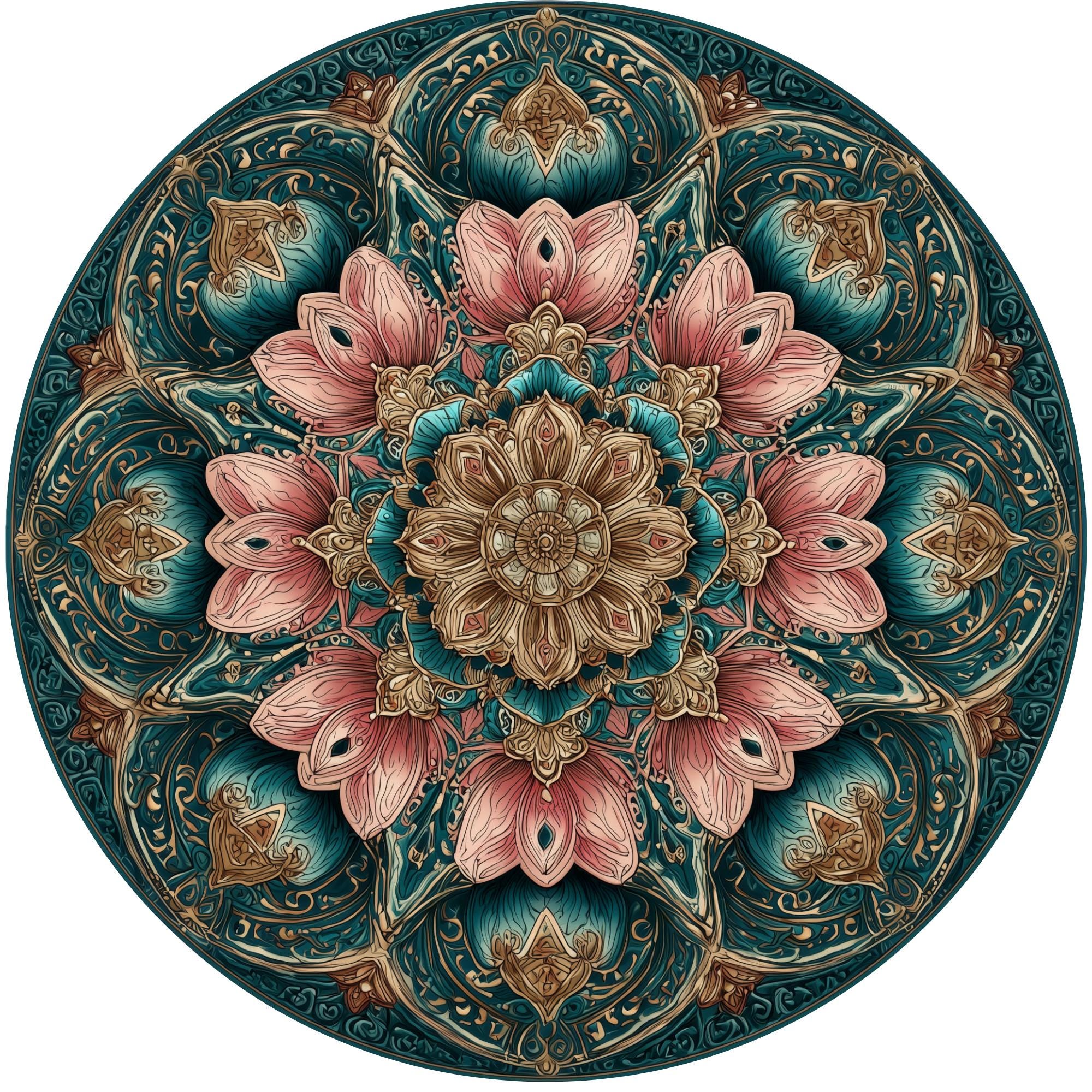 Floral Mandala Mango Wood Side Table | Boho Lotus Accent Furniture