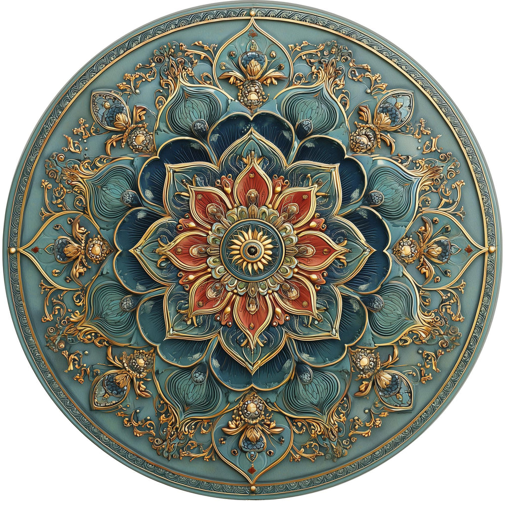 Handmade Mango Wood Side Table | Boho Floral Mandala Accent Furniture