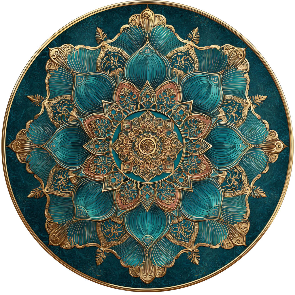 Teal Mandala Mango Wood Side Table | Boho Lotus Accent Furniture