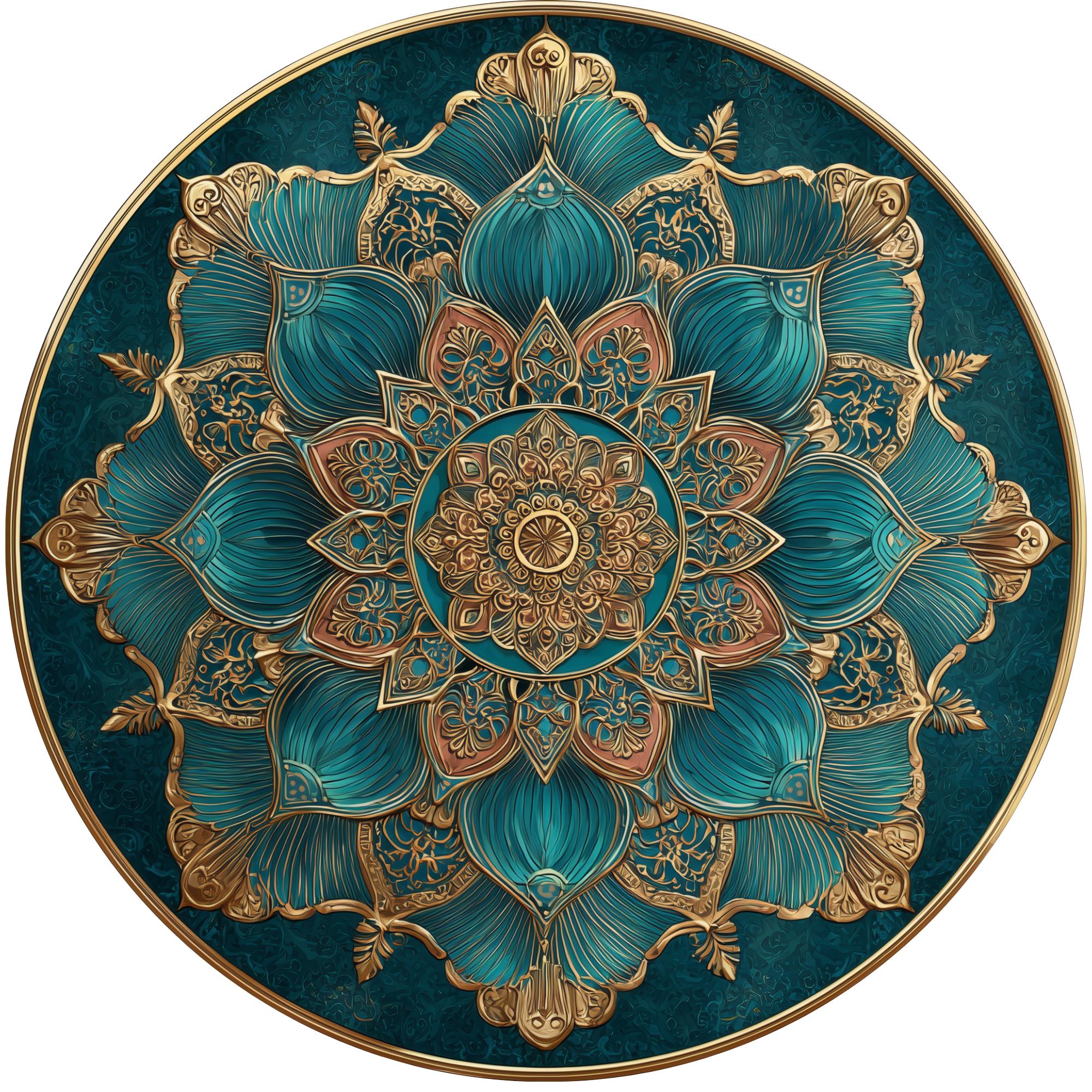 Teal Mandala Mango Wood Side Table | Boho Lotus Accent Furniture
