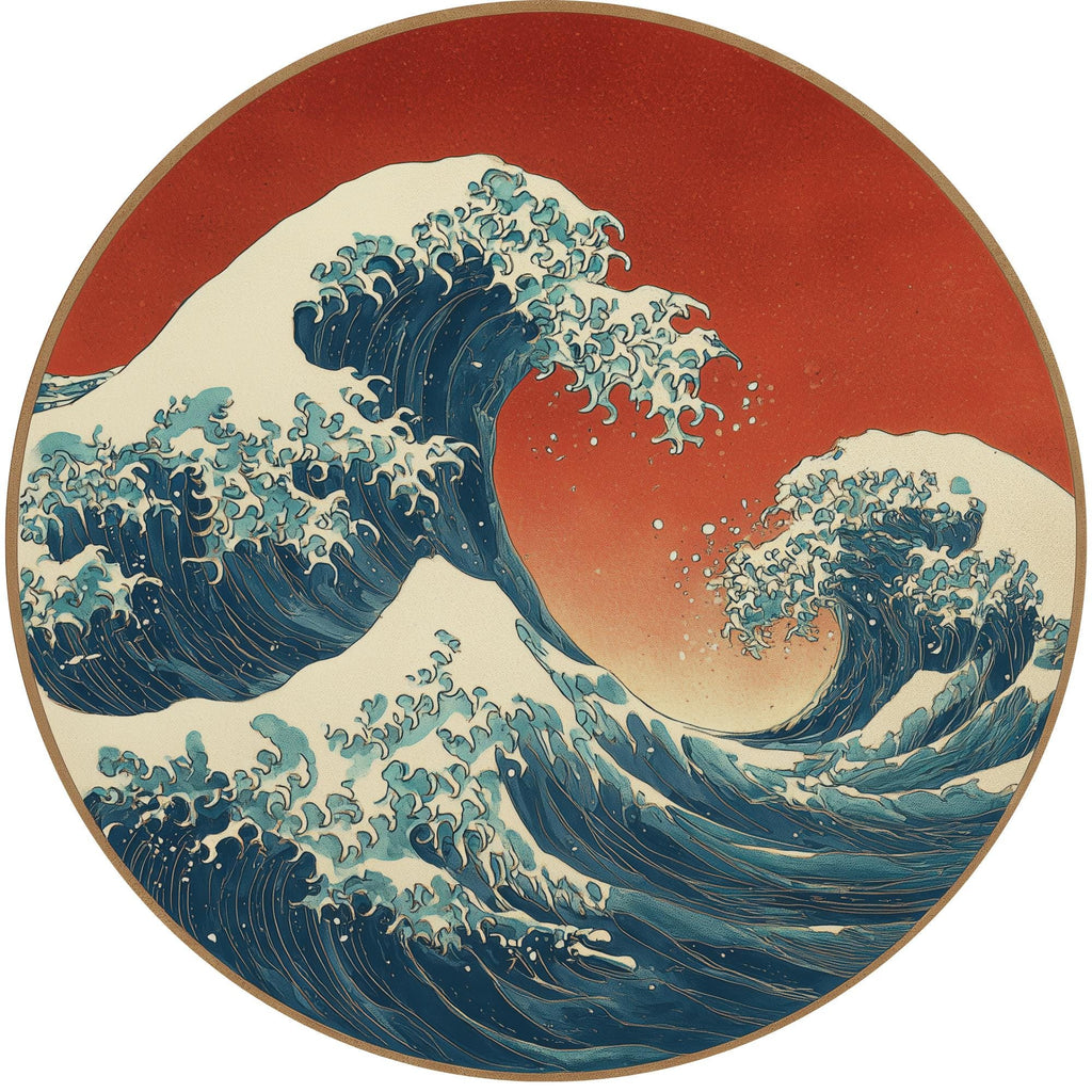 Japanese Wave Mango Wood Side Table | Coastal Ocean Art Accent Furniture