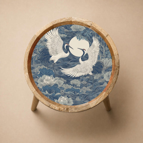 Crane Bird Mango Wood Side Table | Japanese Style Accent Furniture