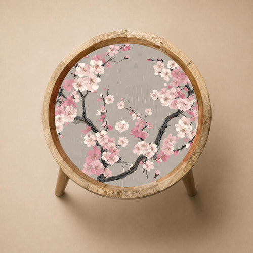Cherry Blossom Mango Wood Side Table | Japanese Floral Accent Furniture
