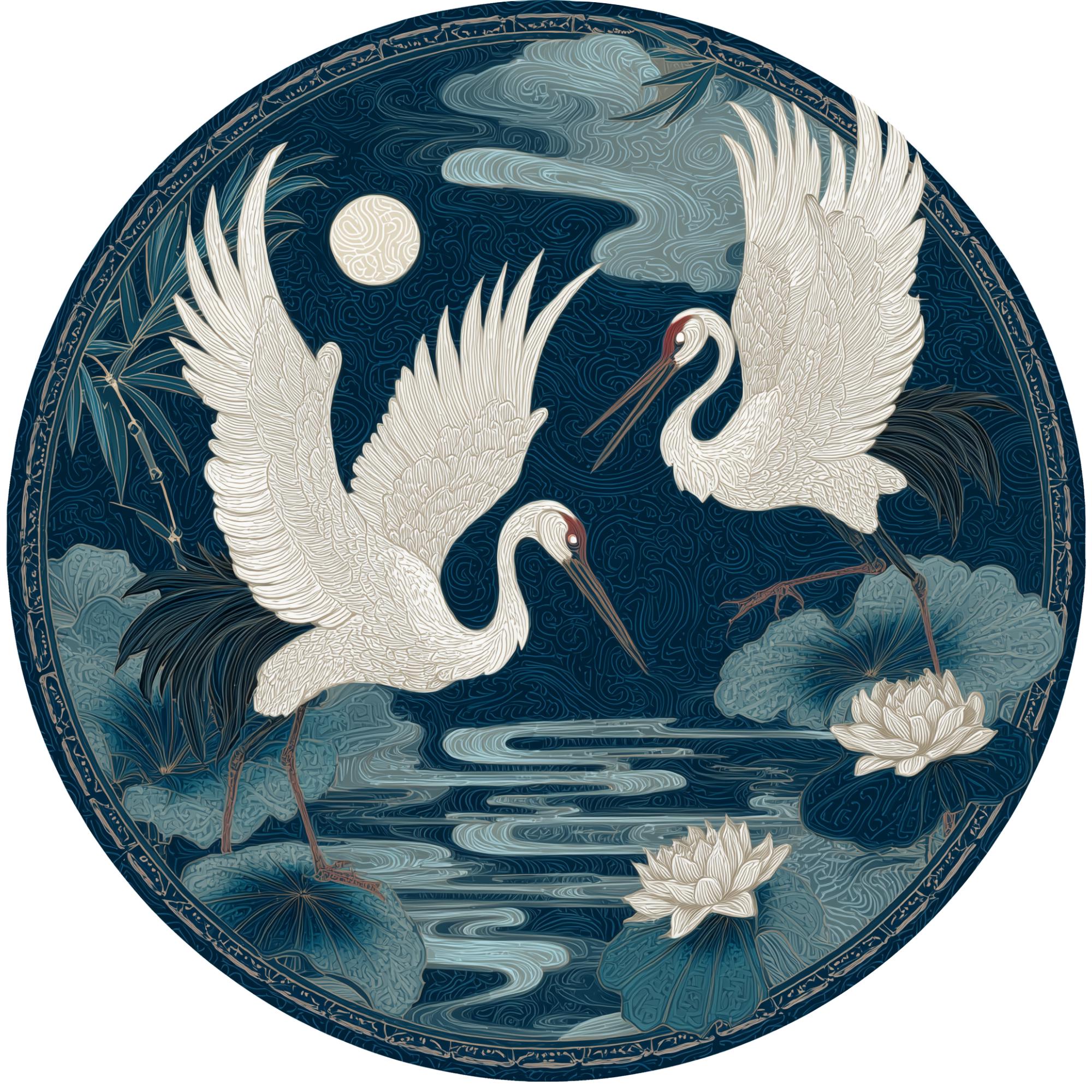 Crane Bird Mango Wood Side Table | Japanese Art Accent Furniture