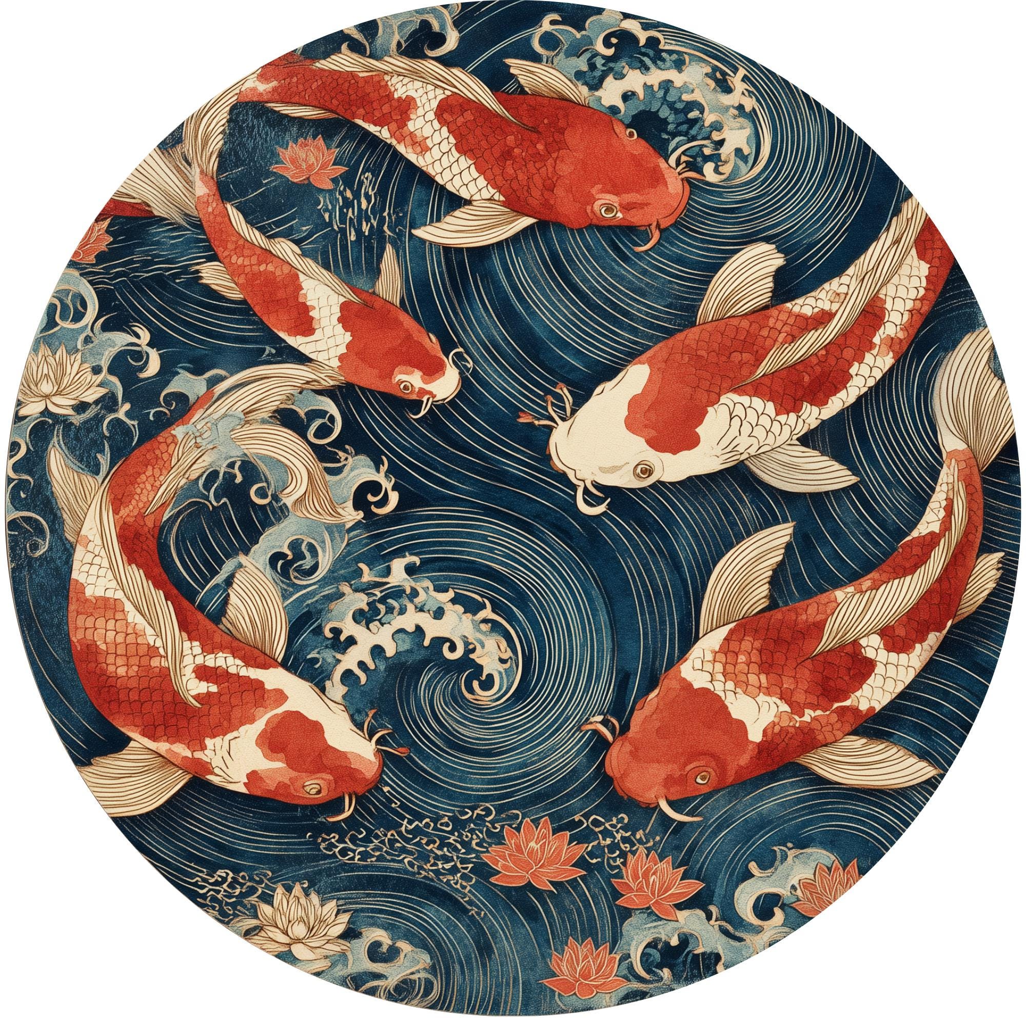 Koi Fish Mango Wood Side Table | Japanese Ocean Artistic Accent Furniture