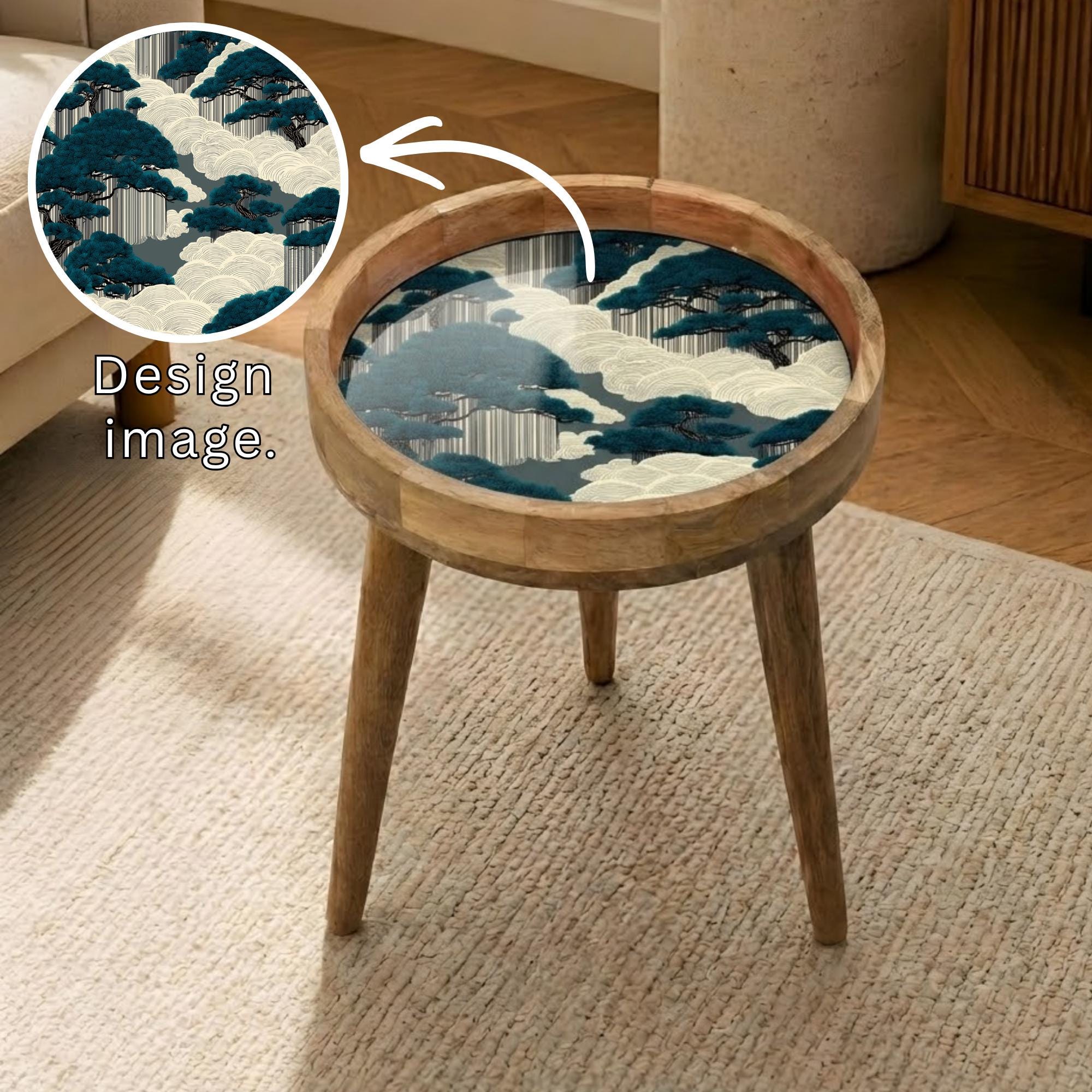 Japanese Cloud Forest Mango Wood Side Table | Handmade Japandi Nature Accent Furniture