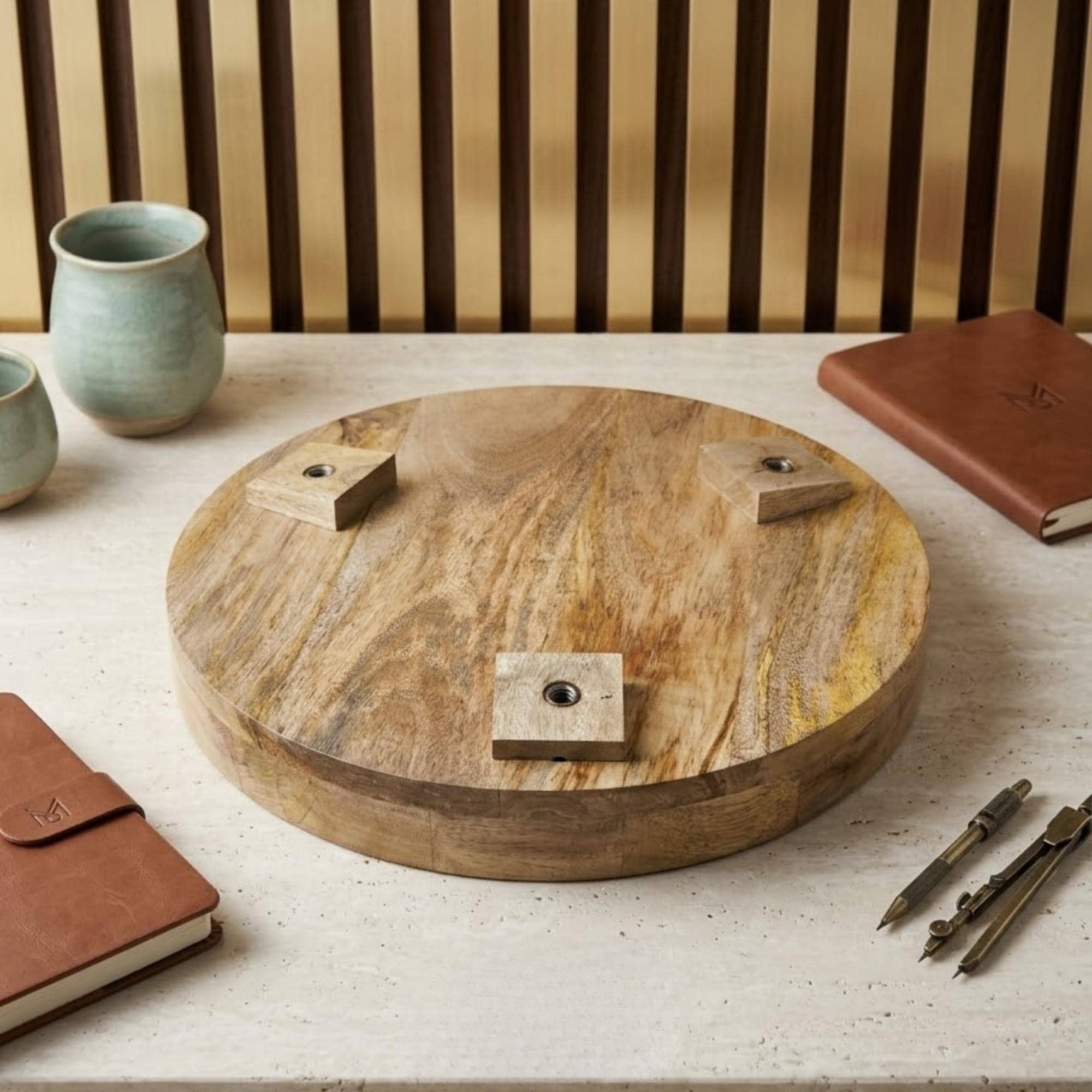 Japanese Lantern Harbor Mango Wood Side Table | Handmade Coastal Accent Furniture