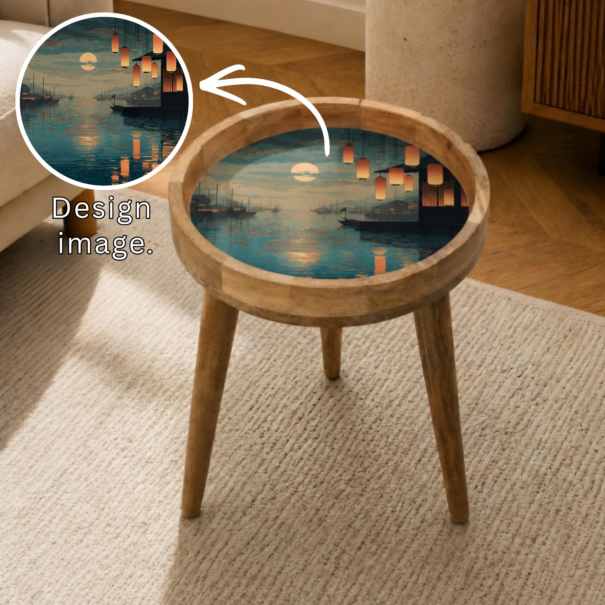 Japanese Lantern Harbor Mango Wood Side Table | Handmade Coastal Accent Furniture