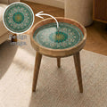 Bohemian Mandala Mango Wood Side Table | Handmade Moroccan Floral Accent Furniture