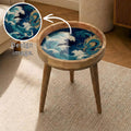 Japanese Dragon Wave Mango Wood Side Table | Handmade Ocean Accent Furniture