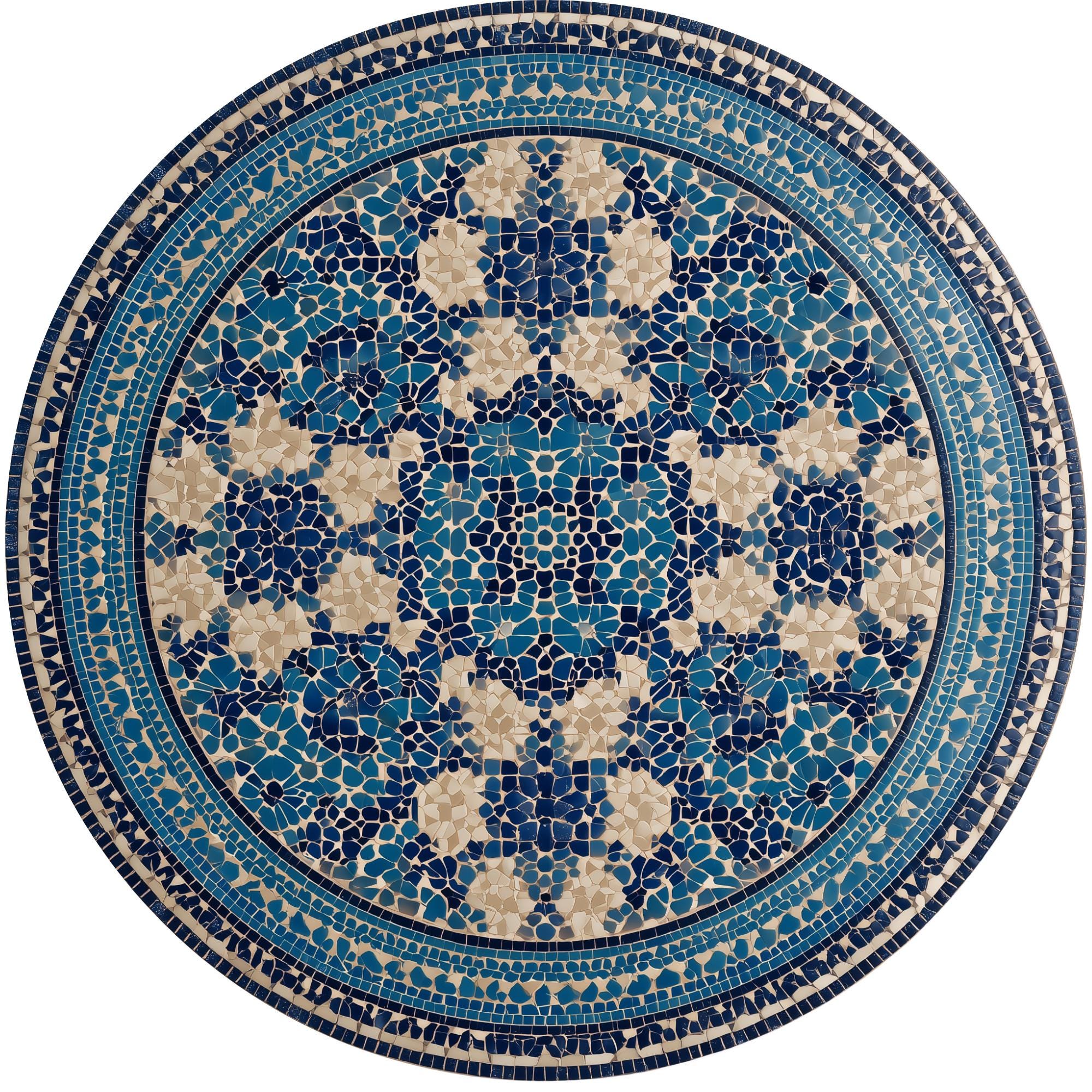 Handmade Mango Wood Side Table | Blue Moroccan Mosaic Print, Boho Accent Furniture