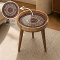 Red Moroccan Mango Wood Side Table | Handmade Mosaic Mandala Accent Furniture