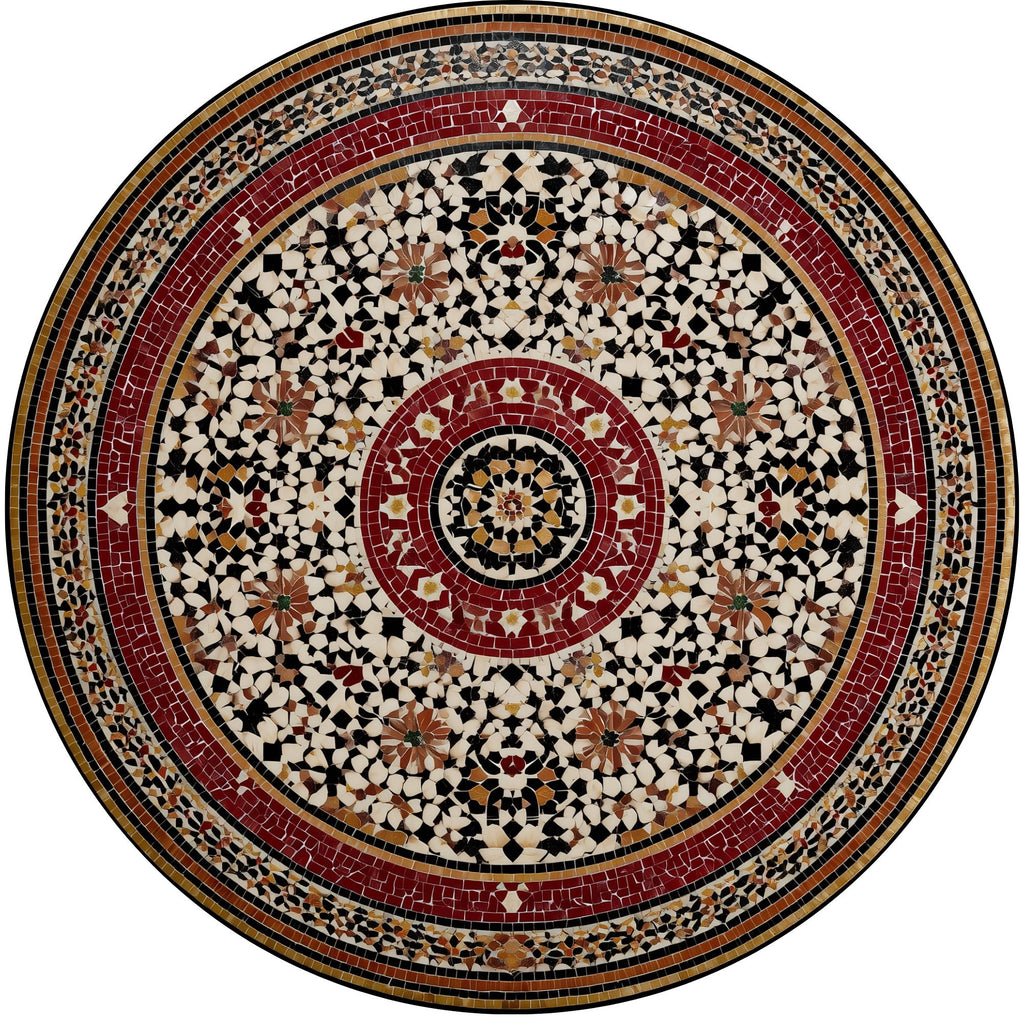 Red Moroccan Mango Wood Side Table | Handmade Mosaic Mandala Accent Furniture