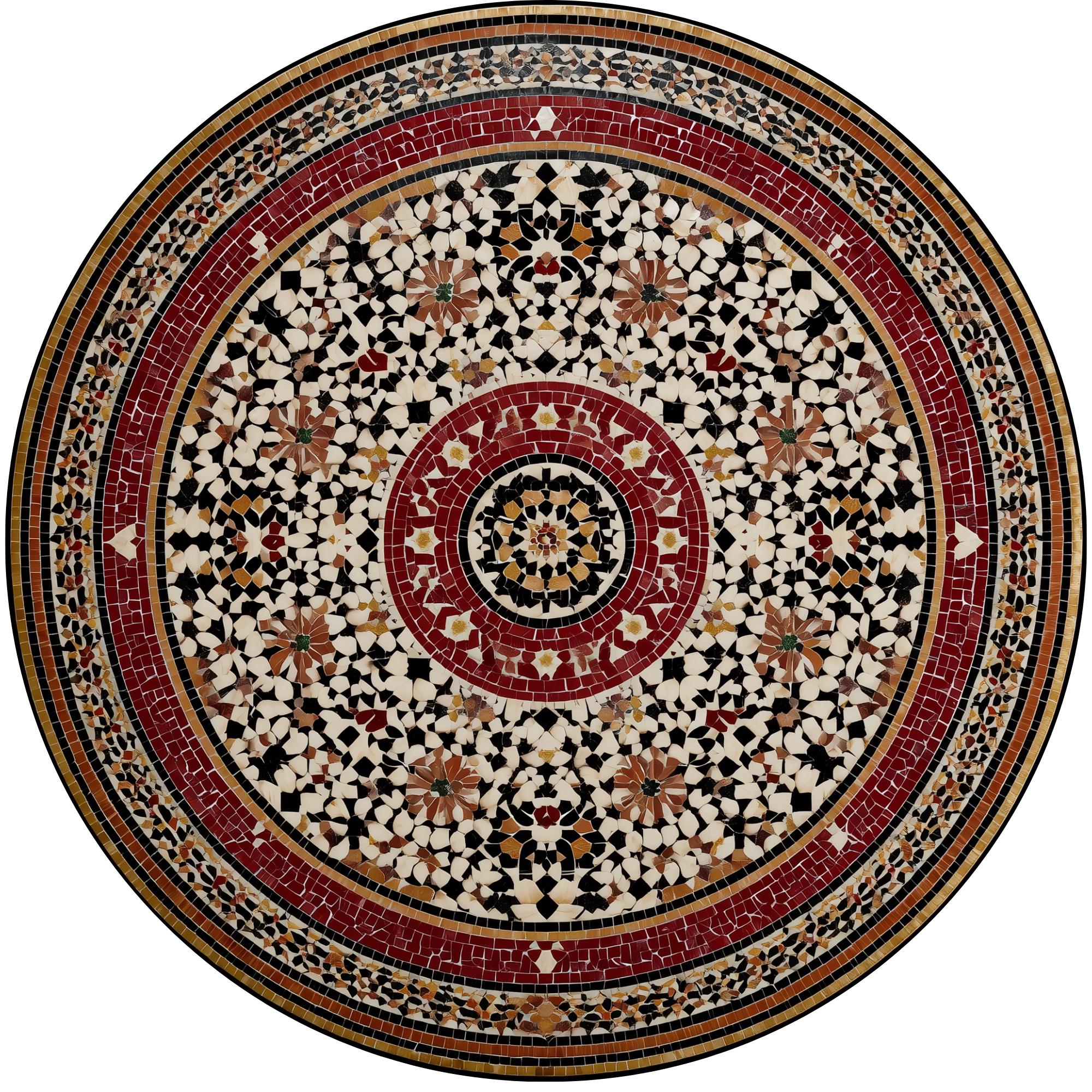 Red Moroccan Mango Wood Side Table | Handmade Mosaic Mandala Accent Furniture