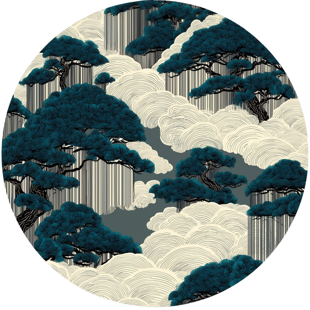 Handmade Mango Wood Side Table | Japanese Forest Print, Boho Accent Furniture
