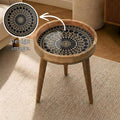 Handmade Mango Wood Side Table | Black Moroccan Mandala Boho Accent Furniture