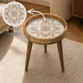 Handmade Mango Wood Side Table | Neutral Mandala Geometric Print, Boho Accent Furniture
