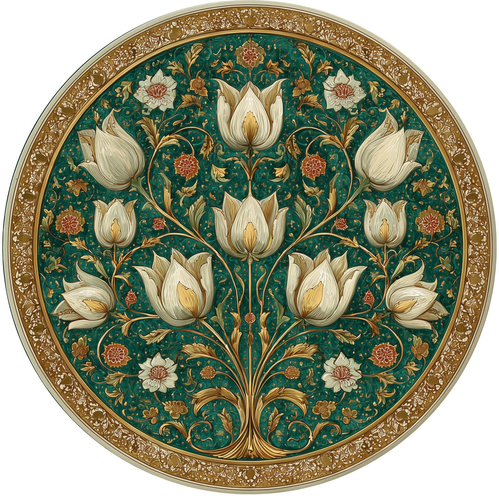 Handmade Mango Wood Side Table | Lotus Floral Botanical Accent Furniture