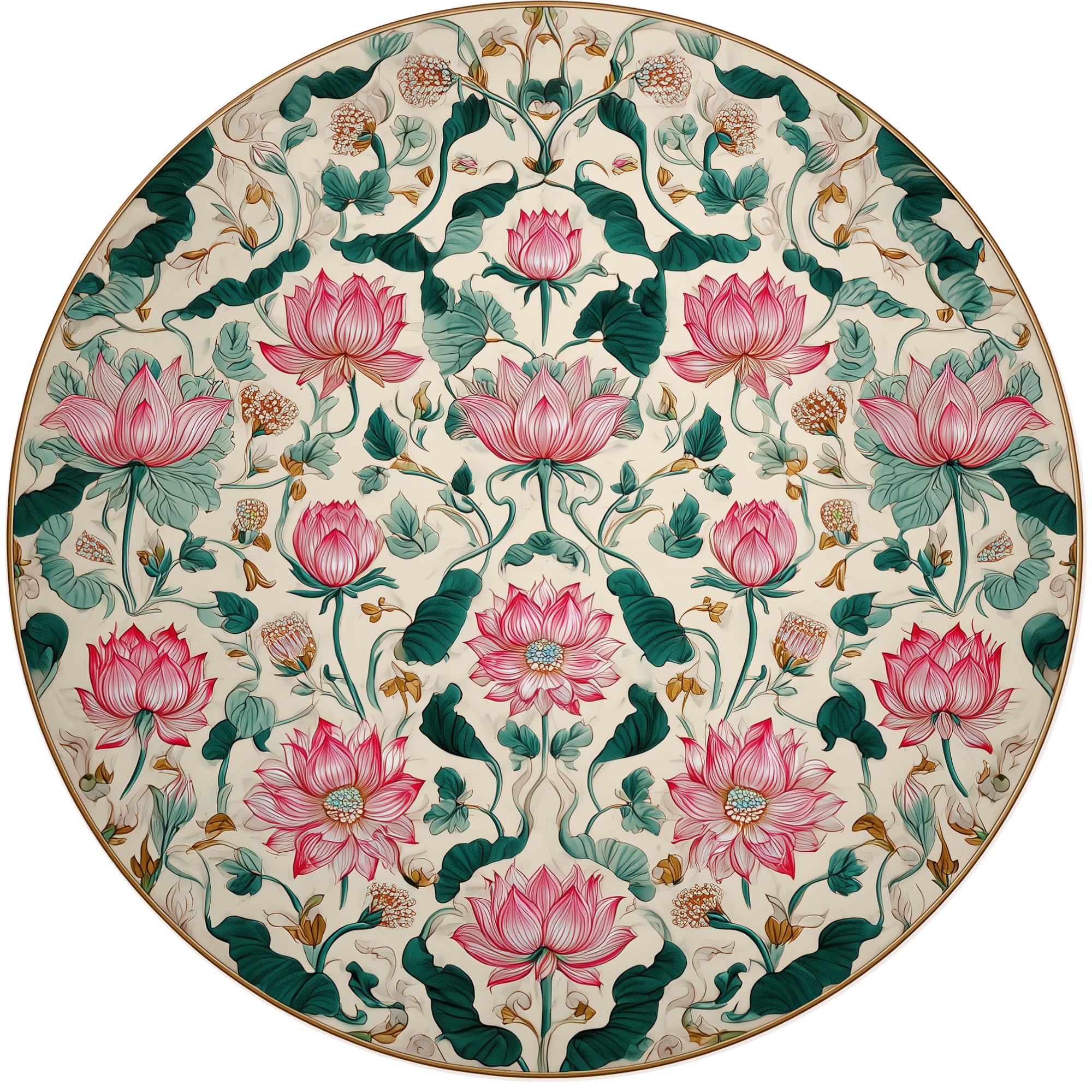 Lotus Floral Mango Wood Side Table | Printed Botanical Boho Accent Furniture