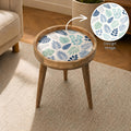 Handmade Printed Mango Wood Side Table | Botanical Leaf Round End Table | Boho Accent Furniture