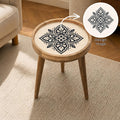 Handmade Mango Wood Side Table | Black White Mandala Round Accent Furniture