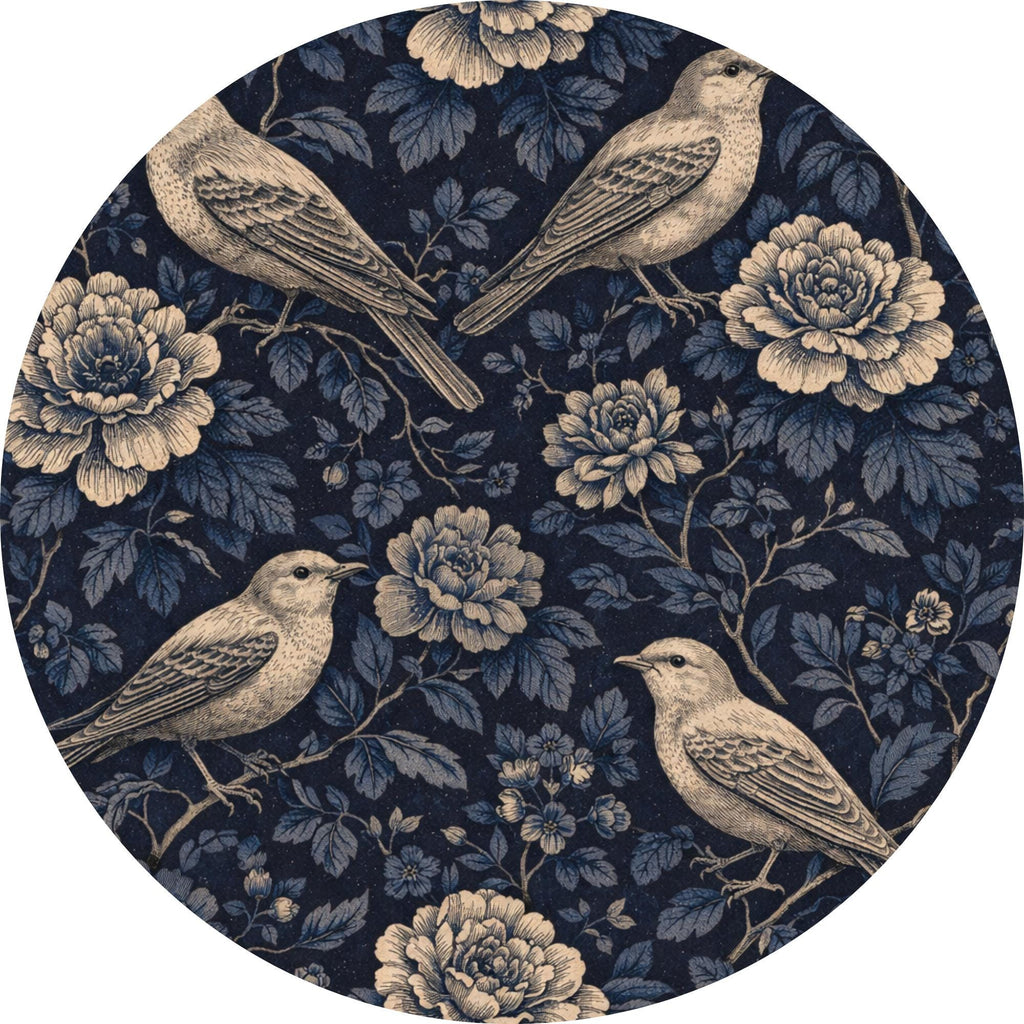 Handmade Mango Wood Side Table | Blue Bird Floral Round Accent Furniture