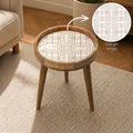 Round Mango Wood Printed End Table | Beige Geometric Side Table | Minimalist Decor