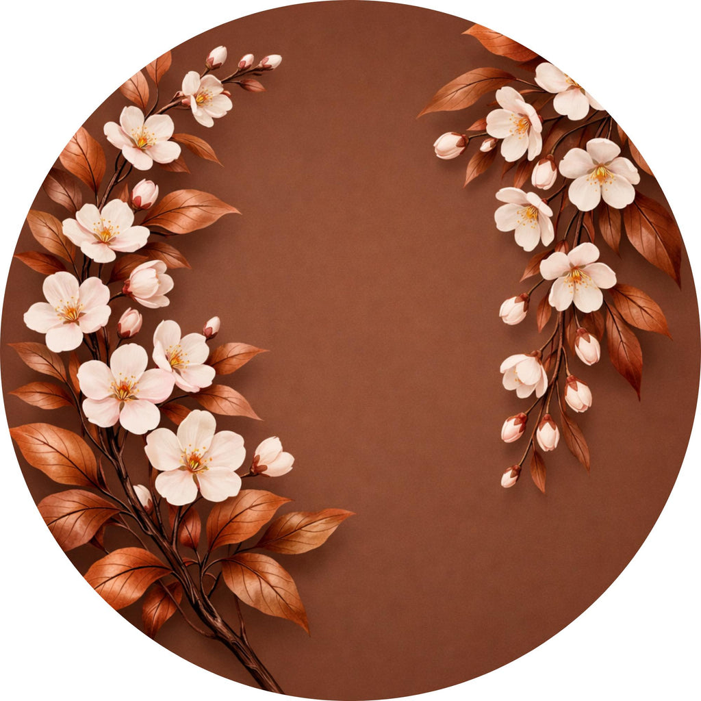 Handmade Mango Wood Side Table | Cherry Blossom Print Round Accent Table