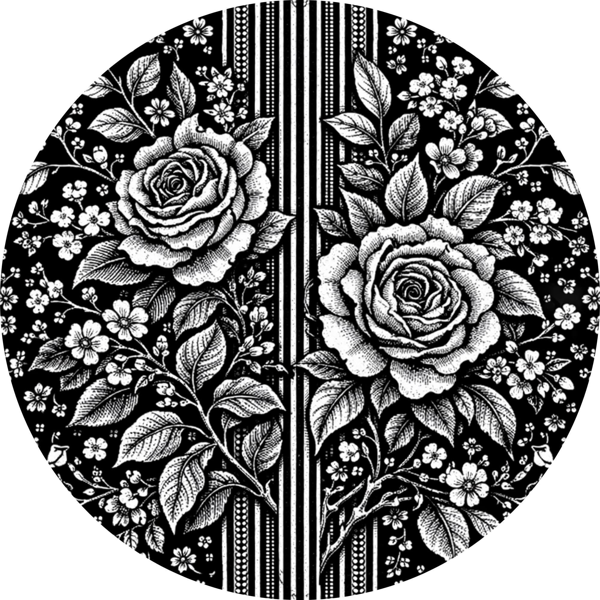 Handmade Mango Wood Side Table | Black White Rose Print Boho Accent Furniture