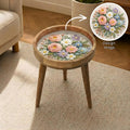 Handmade Mango Wood Side Table | Pastel Floral Print Round Accent Table