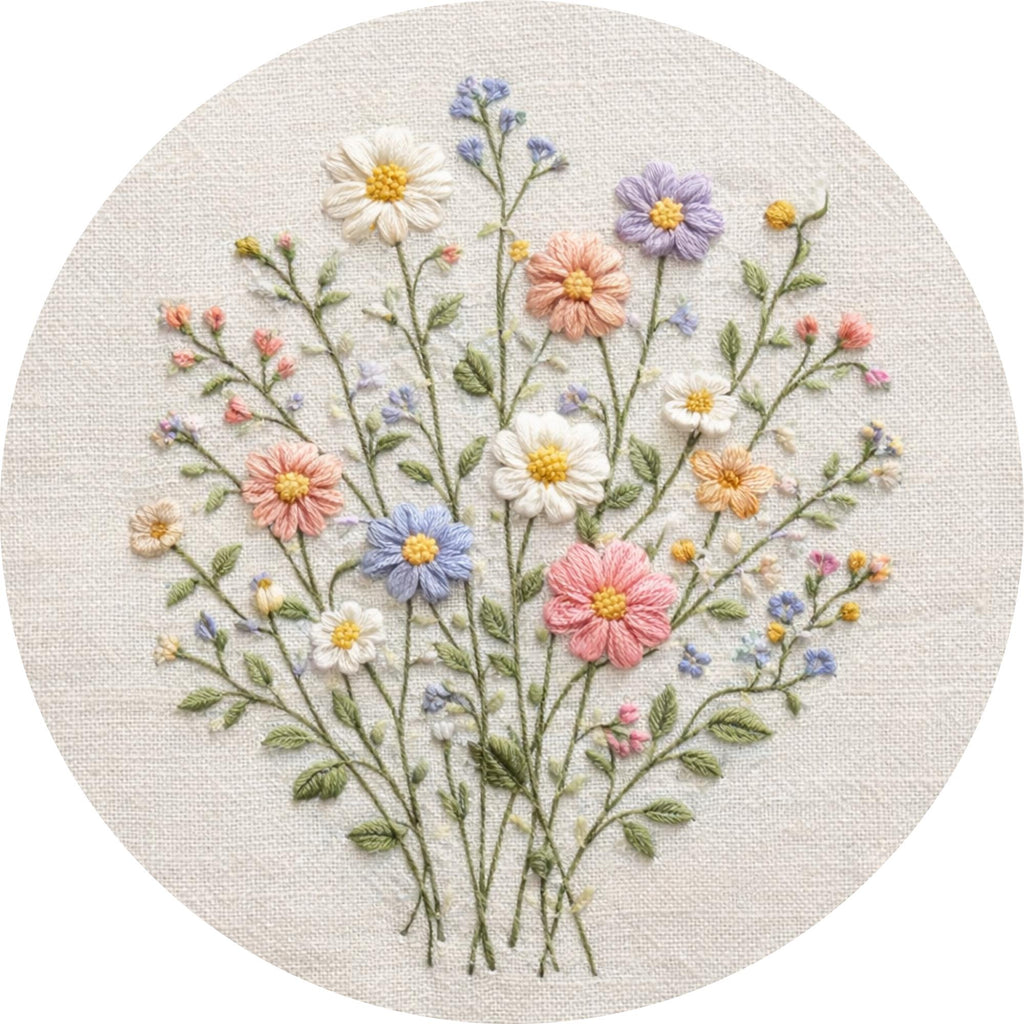 Handmade Mango Wood Side Table | Wildflower Print Round Accent Table